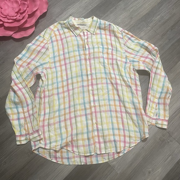 2x‎ TOMMY BAHAMA RELAX Shirt Mens XL 100% Linen Long Sleeve Button Front Check - Picture 11 of 16